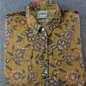 Zara Women 100% Cotton Embroidered Over Sized Shacket Size L Multicolor